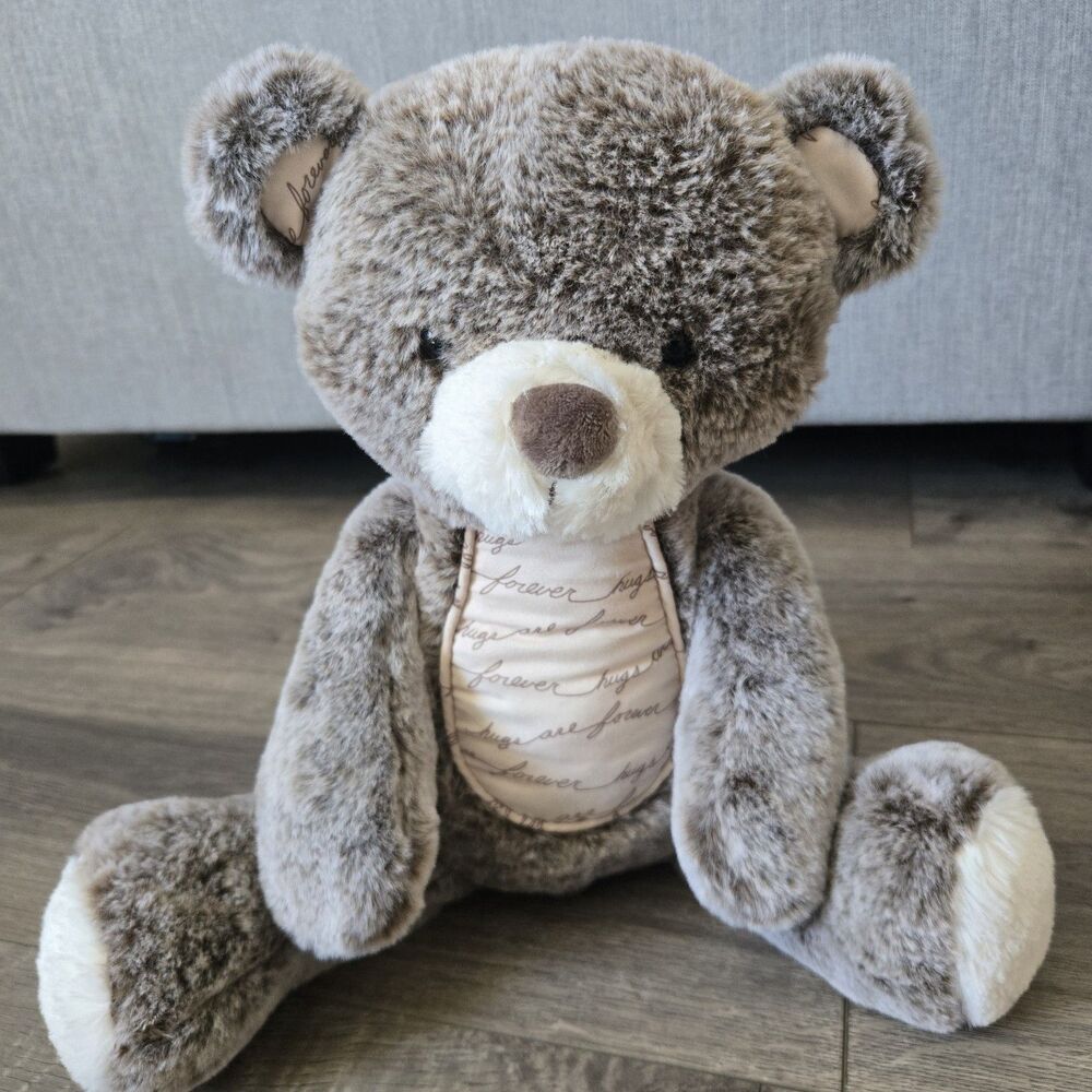 Mary Meyer Plush Teddy Bear Brown Taupe Script Accents Soft Stuffed Animal 16 In